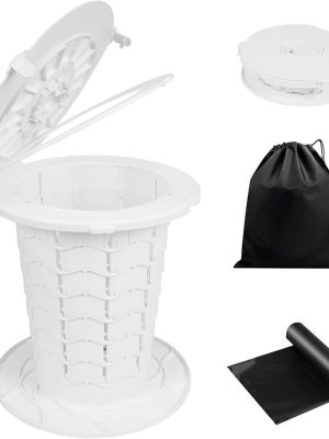 XL Portable Toilet - 13"H Adjustable Foldable Camping Toilet, Luggable Loo with Lid, Strap,Toilet Bag for Camping, Hiking, Travel and Car