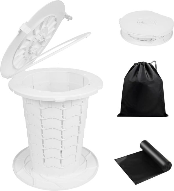 XL Portable Toilet - 13"H Adjustable Foldable Camping Toilet, Luggable Loo with Lid, Strap,Toilet Bag for Camping, Hiking, Travel and Car