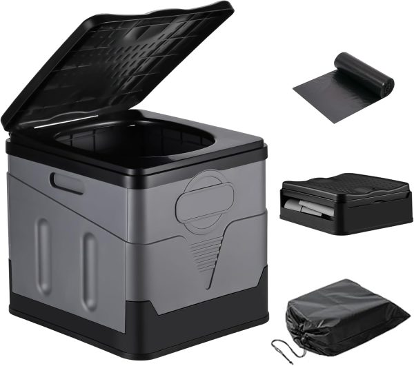 Portable Toilet, 11-inch Seat With Lid - Foldable Camping and Car Toilet, 450Lbs Load Capacity - for Outdoor Hiking, Beach, Boating Travel and Emergency Use