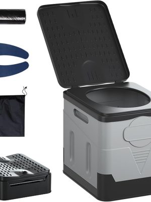 Portable Camping Toilet Water-Proof, Foldable, & Suorts up to 700lbs (Grey, 10.6 * 11.8 * 11.8 INCH)