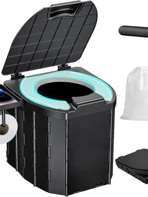 Portable Toilet for Adults,Camping To ilet with Lid,Folding To ilet With Removable Paper Holder,Travel Potty for Hiking, RoadTrip, Car, Tent, Truck Drivers