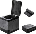 Portable Camping Toilet, Foldable Toilet for Adults, Porta Potty with Thick Black Garbage Bag for Outdoor Emergency, Waterproof Luggable Loo, Hiking, Car, Travel (Black and Grey)