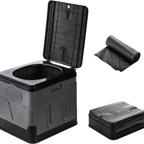 Portable Camping Toilet, Foldable Toilet for Adults, Porta Potty with Thick Black Garbage Bag for Outdoor Emergency, Waterproof Luggable Loo, Hiking, Car, Travel (Black and Grey)