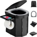 Portable Camping Toilet with  Cushion, Folding Toilet for Adults with Phone Shelf and Toilet Paper Holder, Camping Porta Potty with Lid for Camping, Hiking, RV Travel, Road Trips