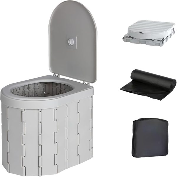 Portable Toilet, Camping Toilet for Adults with Lid, XL Folding Travel Toilets with Bags for Emergency Use, Foldable Porta Potty for Car, Outdoor Camp, Road Trip, Hiking and Truck Drivers