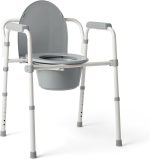 3-in-1 Steel Bedside Commode, Standard Seat, Sturdy Folding Frame, 7.5 QT. Bucket, 350 lb. Weight Capacity, Clip-on Seat, Easy Cleaning, Tool-Free Assembly, Gray
