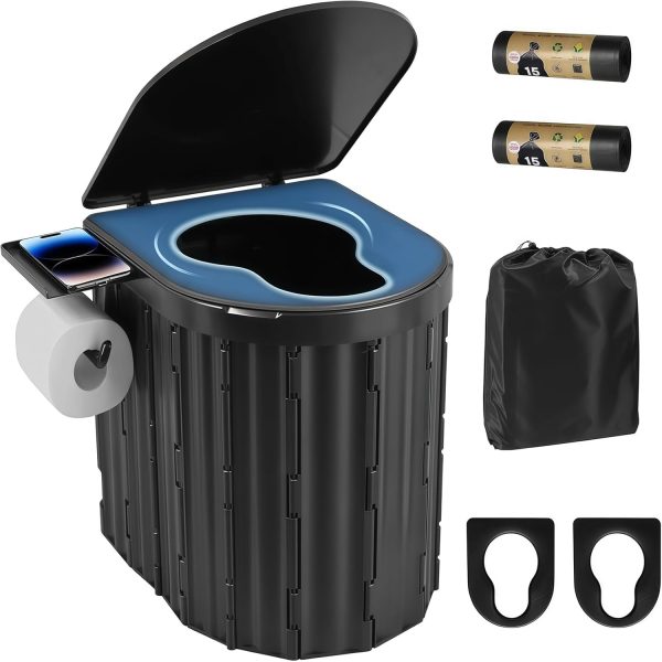 Portable Camping Toilet for Adults With Cushion, Outdoor Toilet for Camping Toilets Portable Potty for Adults, Emergency Collapsible Toilets for Travel, Tent, Car, Beach, Hiking, Truck Driver