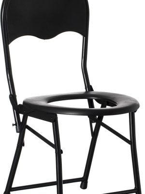 Black Folding Portable Toilet Seat for Camping and Hiking with Backrest