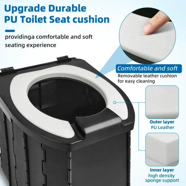 Portable Toilet for Adults,Camping To ilet with Lid,Folding To ilet With Removable Paper Holder,Travel Potty for Hiking, RoadTrip, Car, Tent, Truck Drivers