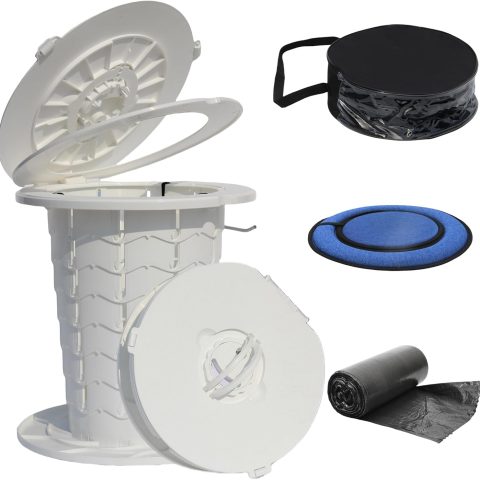 Portable Toilet for Adults Outdoor Camping Adjustable Folding Toilet with 6 Garbage Bags,2.8 Pounds Lightweight Portable Potty for Travel/Boat/Road Trips/Beach