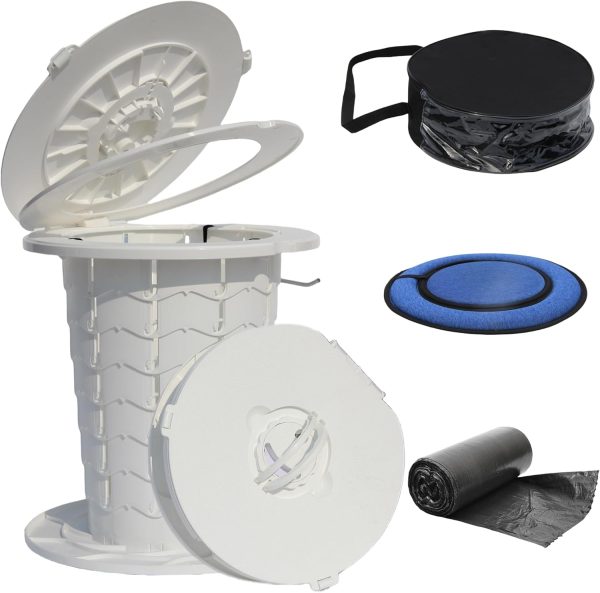 Portable Toilet for Adults Outdoor Camping Adjustable Folding Toilet with 6 Garbage Bags,2.8 Pounds Lightweight Portable Potty for Travel/Boat/Road Trips/Beach