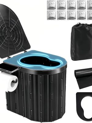 Portable Camping Toilet for Adults, Outdoor Toilet for Camping Toilets Portable Potty With Cushion, Emergency Travel Toilets for Car, RV, Tent, Hiking, Beach, Truck Driver