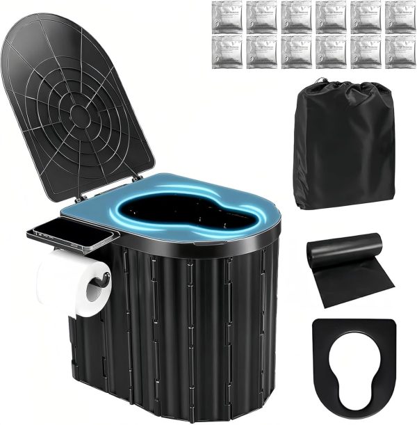 Portable Camping Toilet for Adults, Outdoor Toilet for Camping Toilets Portable Potty With Cushion, Emergency Travel Toilets for Car, RV, Tent, Hiking, Beach, Truck Driver