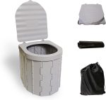 Portable Toilet for Adults，Extra Large Camping Toilets Portable with Lid, Folding Portable Toilet for Camping, Portable Potty for Adults with Trash Bag, Foldable Outdoor Toilet, Gray