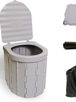 Portable Toilet for Adults，Extra Large Camping Toilets Portable with Lid, Folding Portable Toilet for Camping, Portable Potty for Adults with Trash Bag, Foldable Outdoor Toilet, Gray