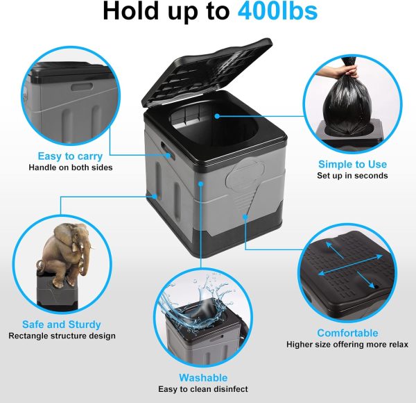 Portable Toilet Camping Toilets for Car Indoor Outdoor Commode Foldable Travel Potty for Camping,Tent,Hiking,Boating,Long Road Trips,Traffic jam,Home