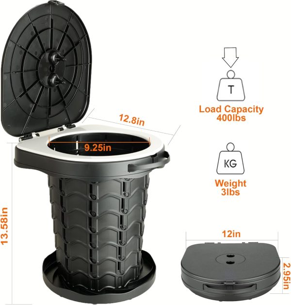 Portable camping Toilet, Foldable and Height Adjustable, Load Capacity 400lbs, with Carrying Handle, Perfect for Camping, Travel & Car Use