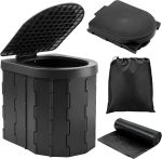 Camping Toilet, Portable Toilet for Adults & Kids, Foldable Potty & Outdoor Emergency Sanitation Products, Trash Can, Stool for Car Truck Camping Travel Hiking Fishing Long Trips (Deep Black)