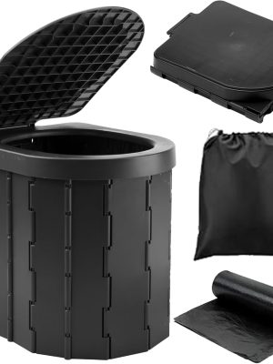 Camping Toilet, Portable Toilet for Adults & Kids, Foldable Potty & Outdoor Emergency Sanitation Products, Trash Can, Stool for Car Truck Camping Travel Hiking Fishing Long Trips (Deep Black)