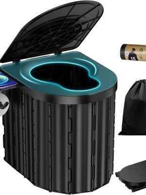 Portable Toilet, Upgraded 15'' toilet With Removable Paper Holder, Camping Toilet With A Load Capacity Of 450 Lbs, Portable Potty for Camping, Hiking, Road Trip, Car, RV, Tent, Beach, Truck Drivers