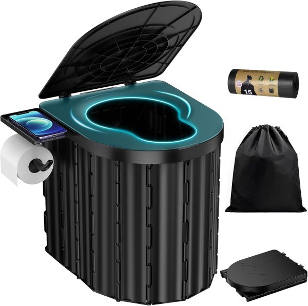Portable Toilet, Upgraded 15'' toilet With Removable Paper Holder, Camping Toilet With A Load Capacity Of 450 Lbs, Portable Potty for Camping, Hiking, Road Trip, Car, RV, Tent, Beach, Truck Drivers