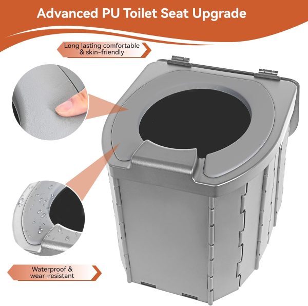 Portable Camping Toilet Upgraded Soft Camp Toilet Seat with Paper Holder- Travel Potty Perfect for Emergency Preparedness, Backcountry, Car, Boat, Road Trips. (GRAY)