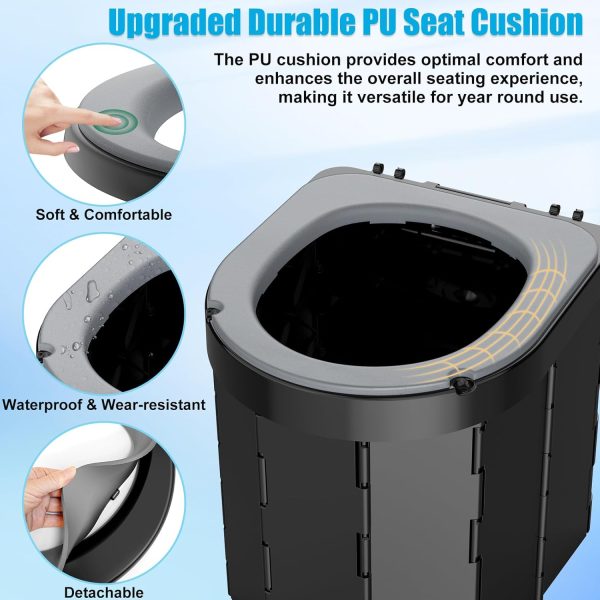 Portable Camping Toilet with  Cushion, Folding Toilet for Adults with Phone Shelf and Toilet Paper Holder, Camping Porta Potty with Lid for Camping, Hiking, RV Travel, Road Trips