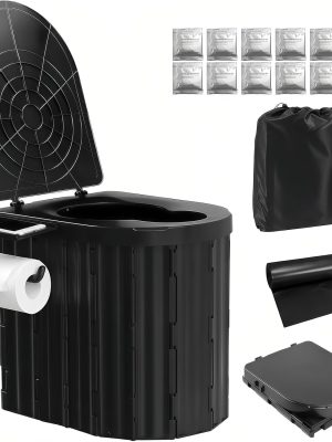Portable Camping Toilet for Adults with Detachable Bracket, Outdoor Toilet for Camping Toilets Portable Potty, Composting Toilets for Tent, Travel, RV, Car, Hiking, Beach, Truck Driver