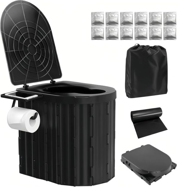 Portable Camping Toilet for Adults with Detachable Bracket, Outdoor Toilet for Camping Toilets Portable Potty, Composting Toilets for Tent, Travel, RV, Car, Hiking, Beach, Truck Driver