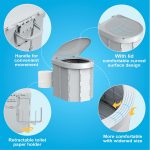 Portable Camping Toilet, Folding Toilet for Adults with Lid and Retractable Toilet Paper Holder, Waterproof Porta Potty with Carry Bag and Disposible Liners for Hiking, RV Travel, Road Trips, Gray