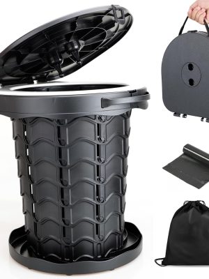 Portable camping Toilet, Foldable and Height Adjustable, Load Capacity 400lbs, with Carrying Handle, Perfect for Camping, Travel & Car Use