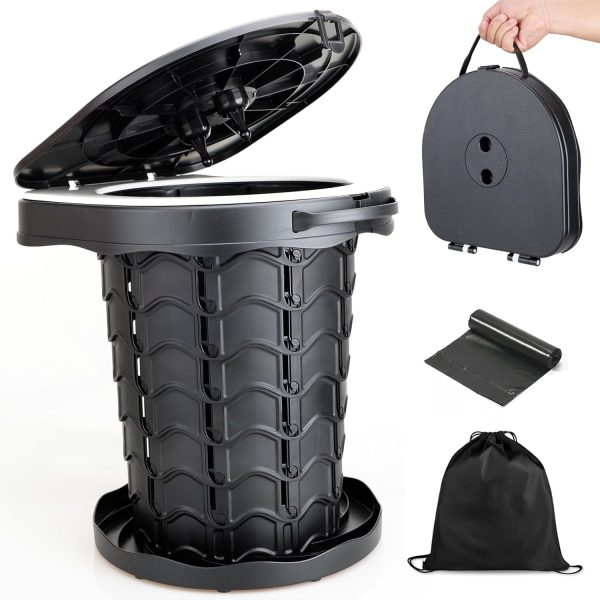 Portable camping Toilet, Foldable and Height Adjustable, Load Capacity 400lbs, with Carrying Handle, Perfect for Camping, Travel & Car Use
