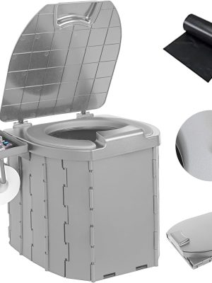 Portable Camping Toilet Upgraded Soft Camp Toilet Seat with Paper Holder- Travel Potty Perfect for Emergency Preparedness, Backcountry, Car, Boat, Road Trips. (GRAY)