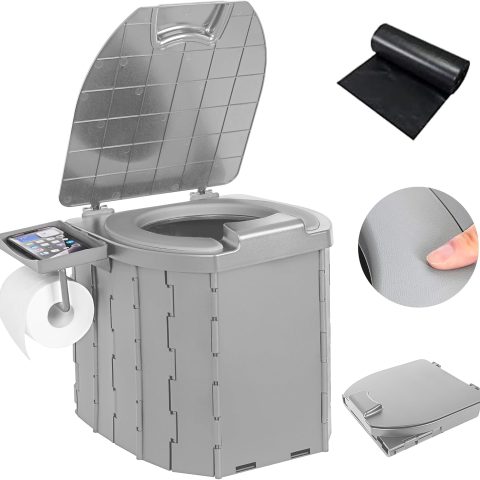 Portable Camping Toilet Upgraded Soft Camp Toilet Seat with Paper Holder- Travel Potty Perfect for Emergency Preparedness, Backcountry, Car, Boat, Road Trips. (GRAY)