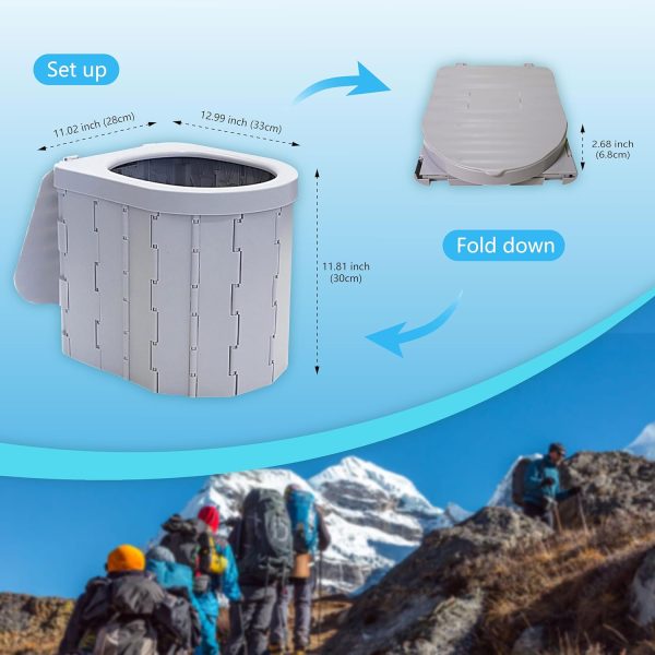 Portable Toilet for Adults，Extra Large Camping Toilets Portable with Lid, Folding Portable Toilet for Camping, Portable Potty for Adults with Trash Bag, Foldable Outdoor Toilet, Gray