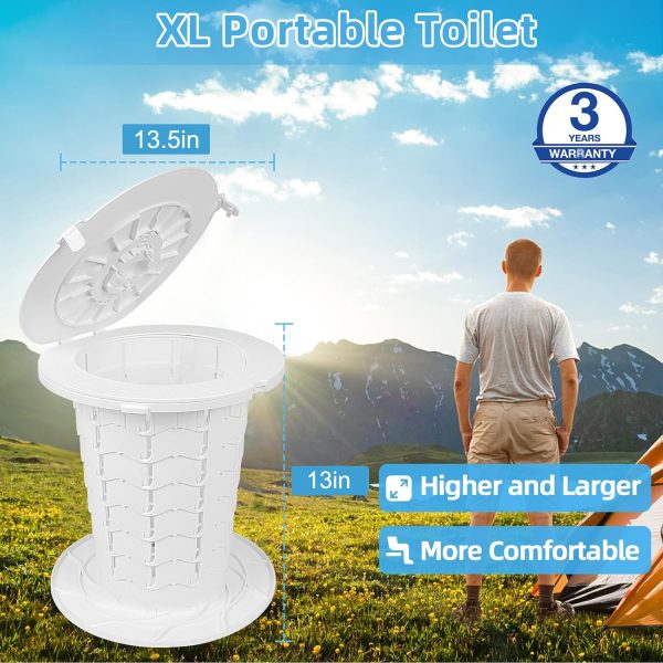 XL Portable Toilet - 13"H Adjustable Foldable Camping Toilet, Luggable Loo with Lid, Strap,Toilet Bag for Camping, Hiking, Travel and Car